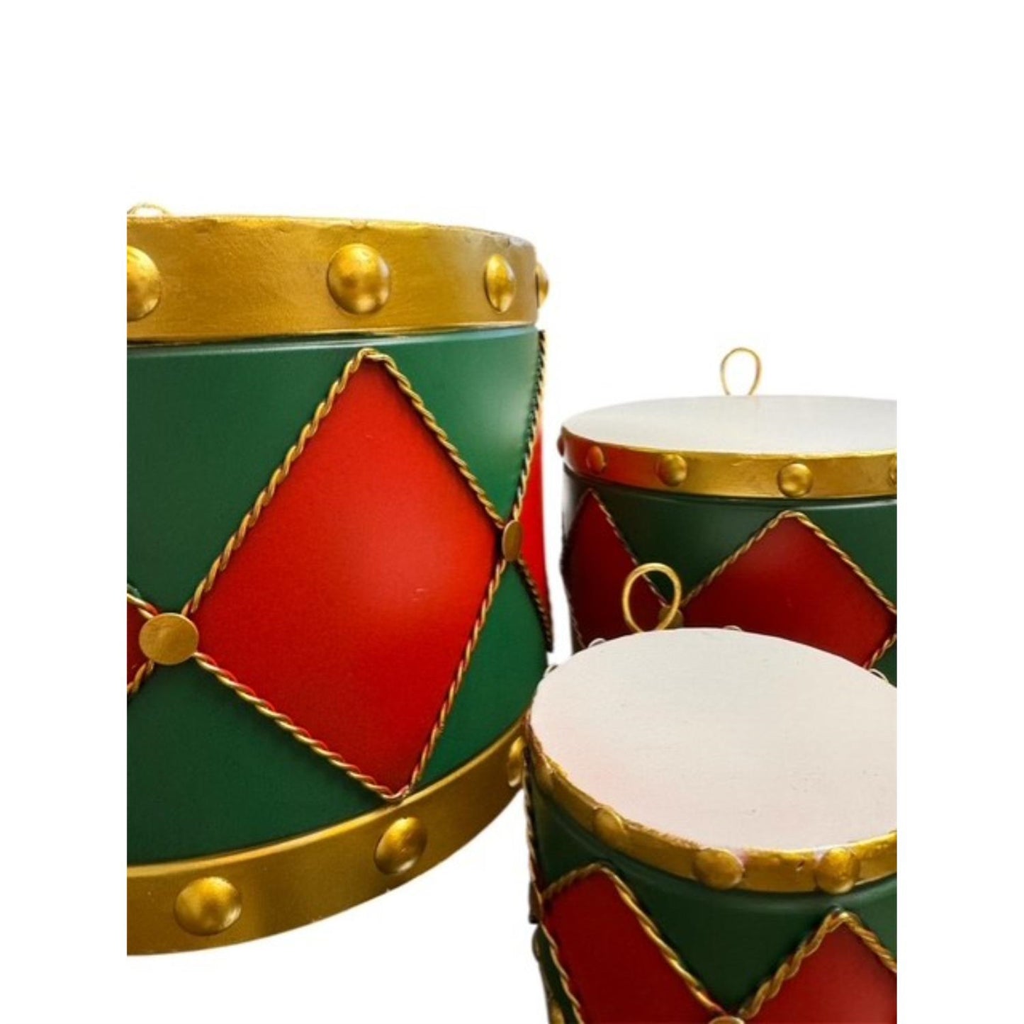Metal Drum Ornament (set of 3) 10",7",4" Red/Green | FH