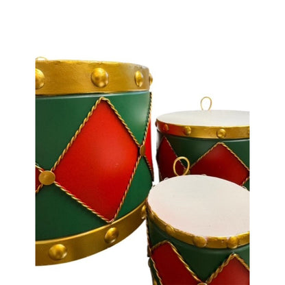 Metal Drum Ornament (set of 3) 10",7",4" Red/Green | FH