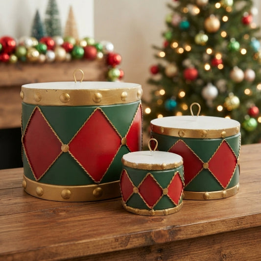 Metal Drum Ornament (set of 3) 10",7",4" Red/Green | FH
