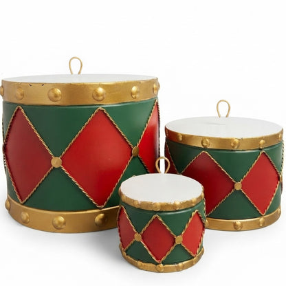 Metal Drum Ornament (set of 3) 10",7",4" Red/Green | FH