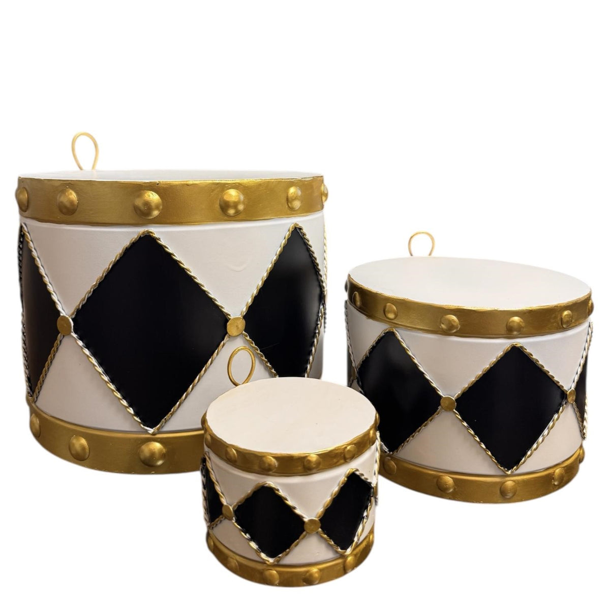 Metal Drum Ornament (set of 3) 10",7",4" Black/White | FH