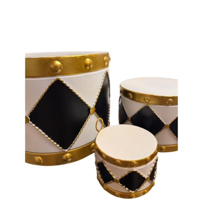 Metal Drum Ornament (set of 3) 10",7",4" Black/White | FH