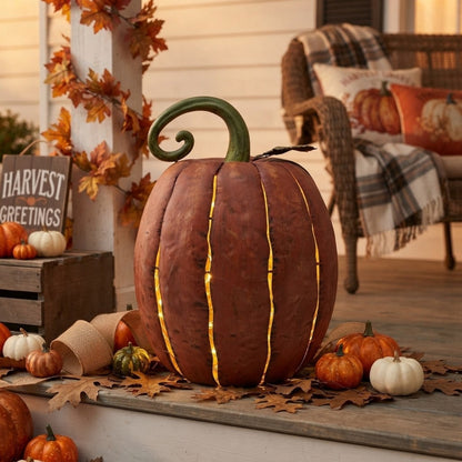 Metal Cut Out Pumpkin Lantern 20" - Orange | FH