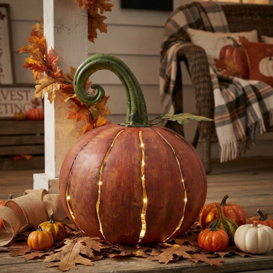 Metal Cut Out Pumpkin Lantern 14.25" - Orange | FH