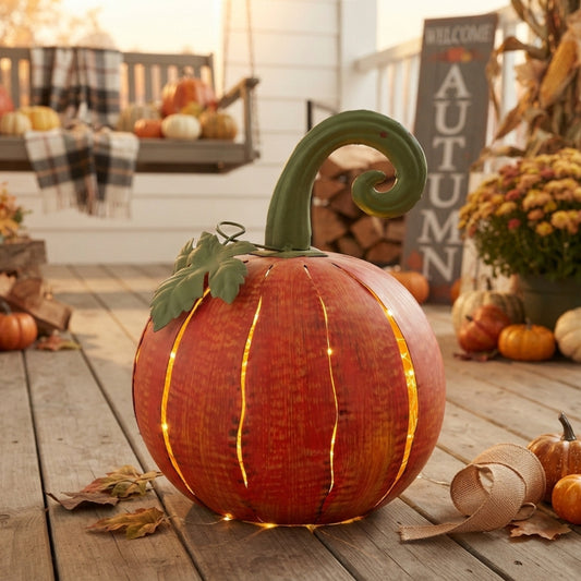 Metal Cut Out Pumpkin Lantern 14.25" - Orange | FH