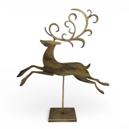 Metal Reindeer on Stand 29" Antique Gold | FH