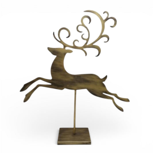 Metal Reindeer on Stand 29" Antique Gold | FH