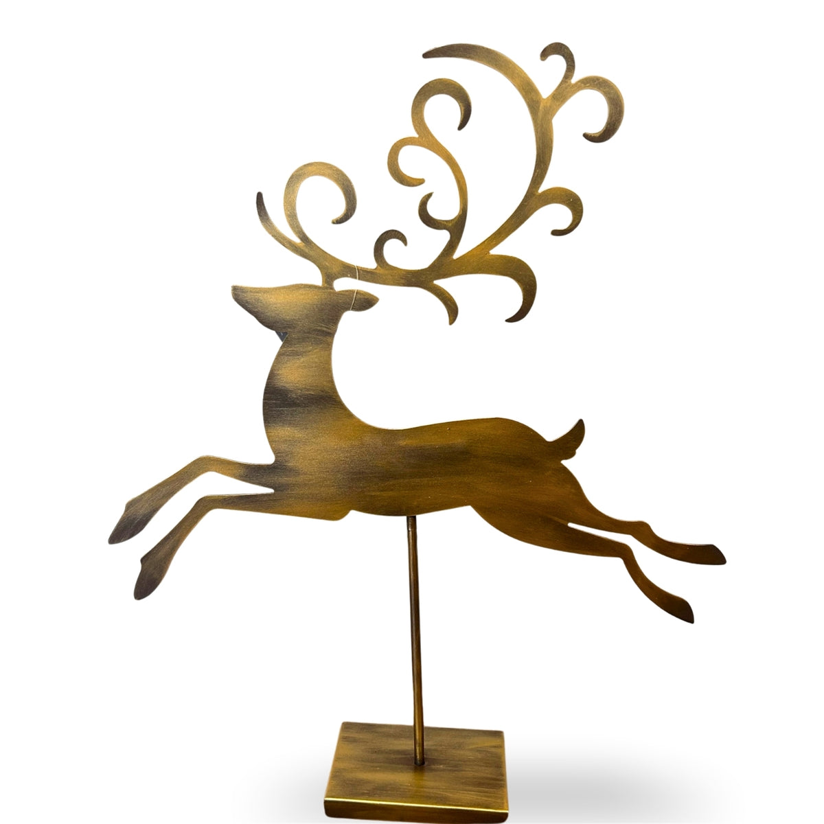 Metal Reindeer on Stand 29" Antique Gold | FH