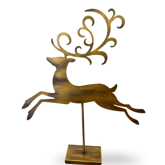 Metal Reindeer on Stand 29" Antique Gold | FH