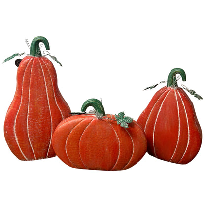Metal Pumpkins Rustic Orange (set of 3) - 19.25", 21.25", 27"| FH