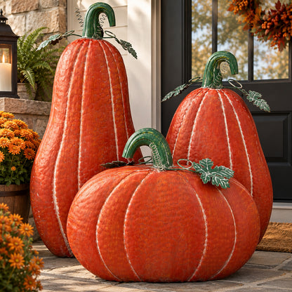 Metal Pumpkins Rustic Orange (set of 3) - 19.25", 21.25", 27"| FH