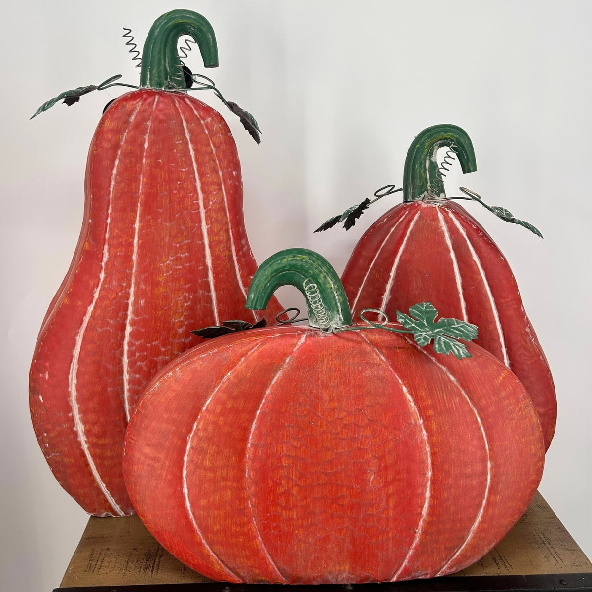 Metal Pumpkins Rustic Orange (set of 3) - 19.25", 21.25", 27"| FH