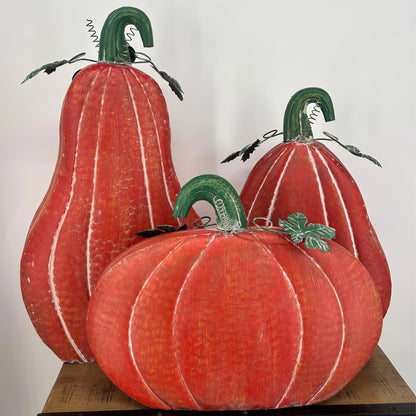 Metal Pumpkins Rustic Orange (set of 3) - 19.25", 21.25", 27"| FH