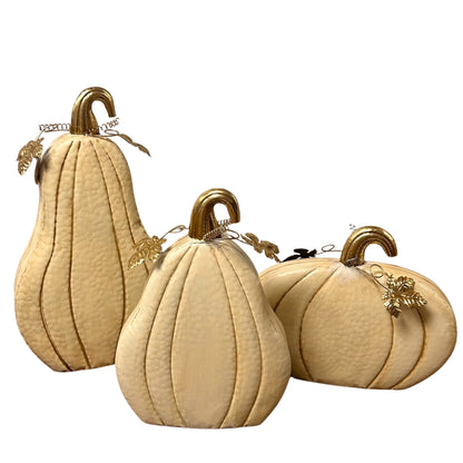 Metal Pumpkins Antiqued Cream (set of 3) - 19.25", 21.25", 27" | FH