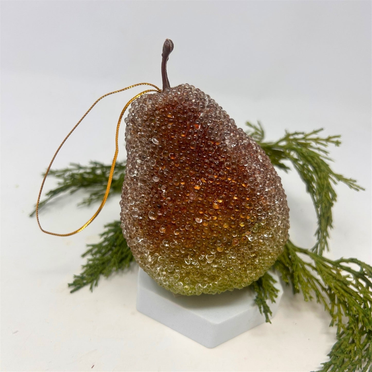 Beaded Green Christmas Pear 4" | YS
