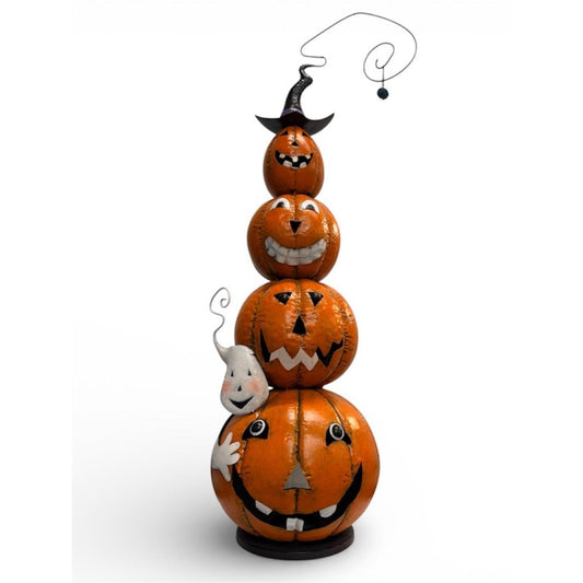 Metal Jack O Lantern Stack w/ Ghost 40" | FH