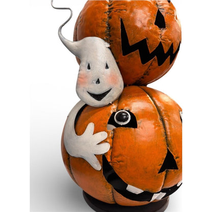 Metal Jack O Lantern Stack w/ Ghost 40" | FH