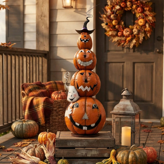 Metal Jack O Lantern Stack w/ Ghost 40" | FH