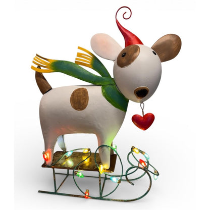 Metal Color Pop Christmas Dog on Sled w/ LED Lights 15.5" | FH
