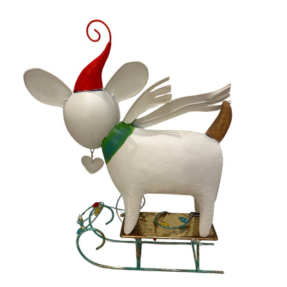 Metal Color Pop Christmas Dog on Sled w/ LED Lights 15.5" | FH