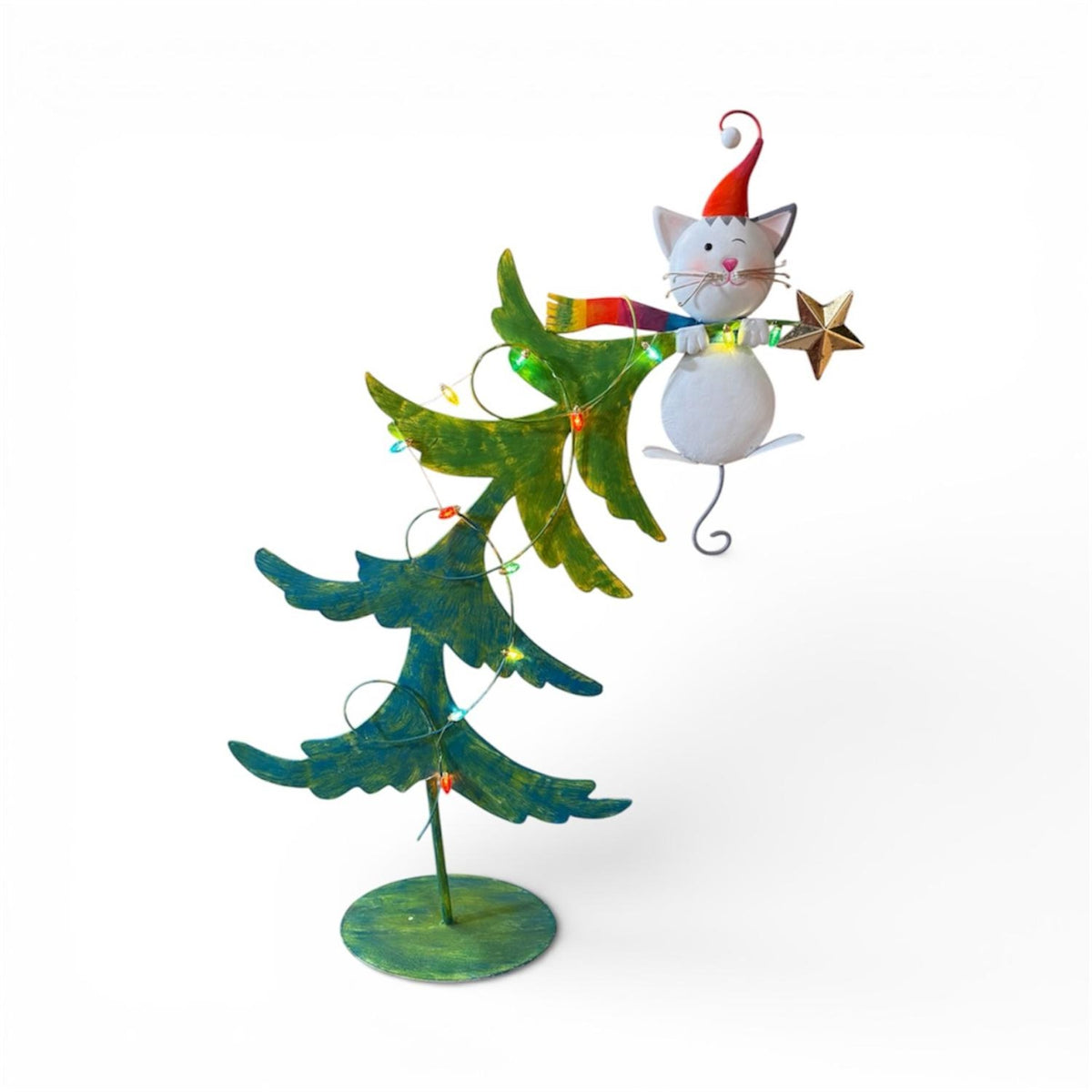 Metal Color Pop Cat on Tree w/ LED Lights 29.5" | FH