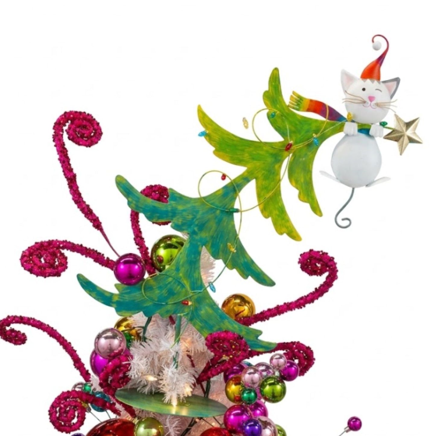 Metal Color Pop Cat on Tree w/ LED Lights 29.5" | FH
