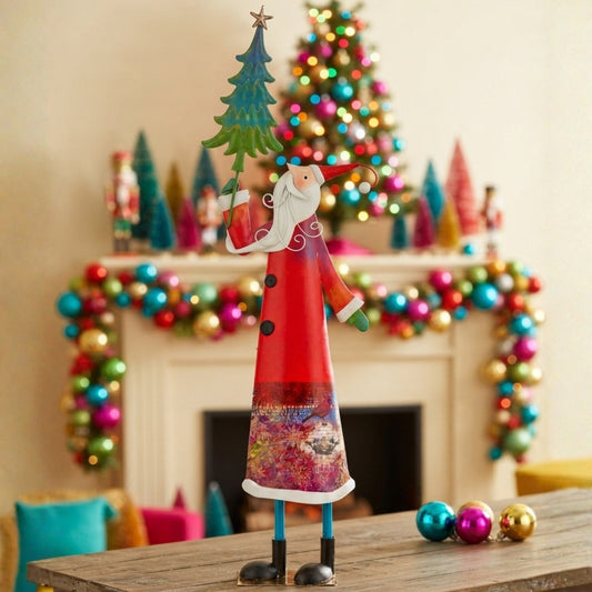 Metal Color Pop Santa w/ Tree 34" | FH