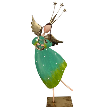 Metal Standing Whimsical Angel w/ Harp 22.5" | FH
