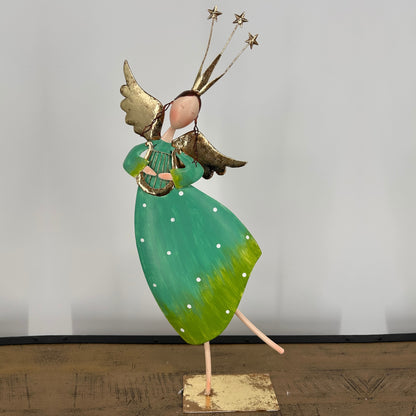 Metal Standing Whimsical Angel w/ Harp 22.5" | FH