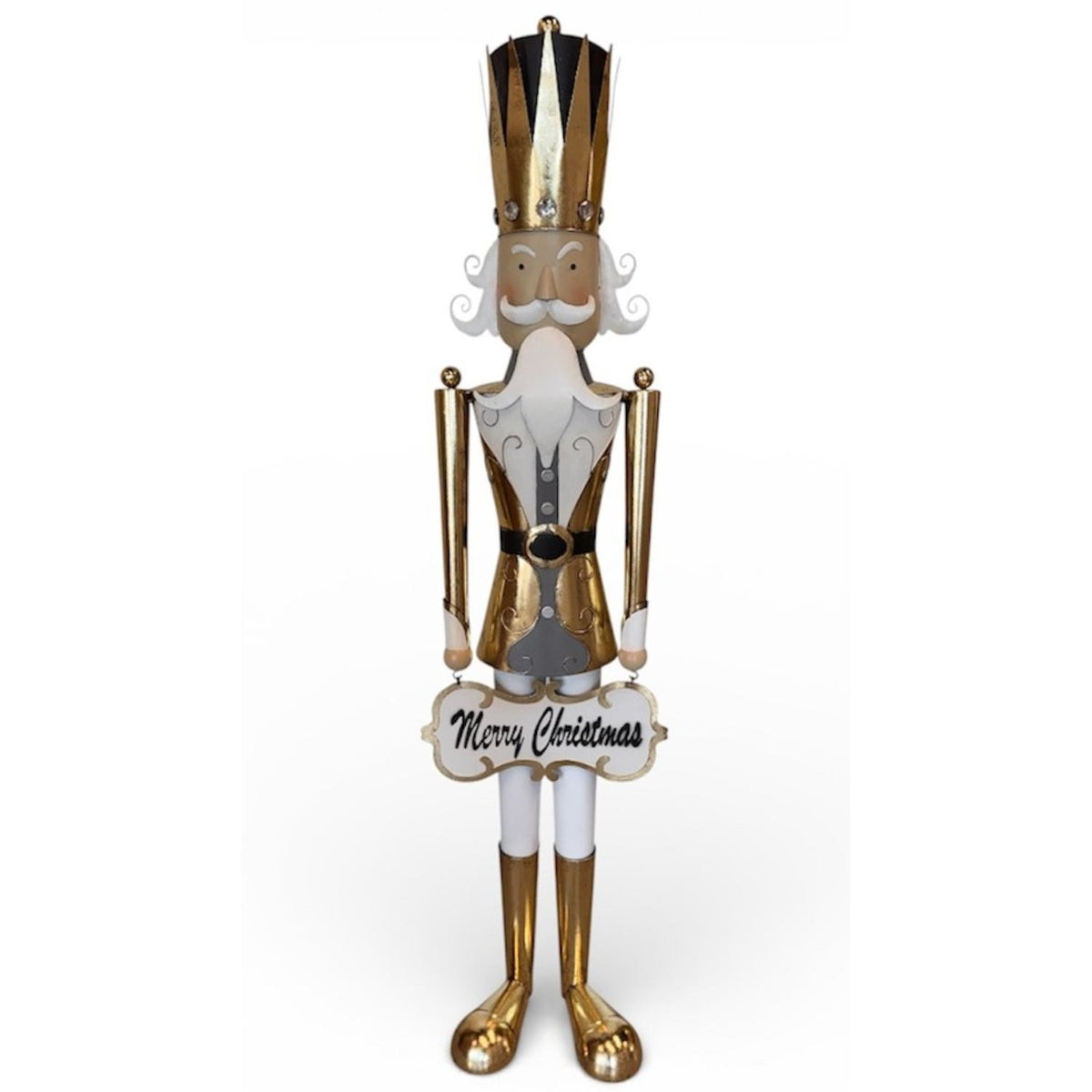 Metal Gilded Gold Nutcracker w/ Merry Christmas Sign 65" | FH
