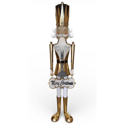 Metal Gilded Gold Nutcracker w/ Merry Christmas Sign 65" | FH