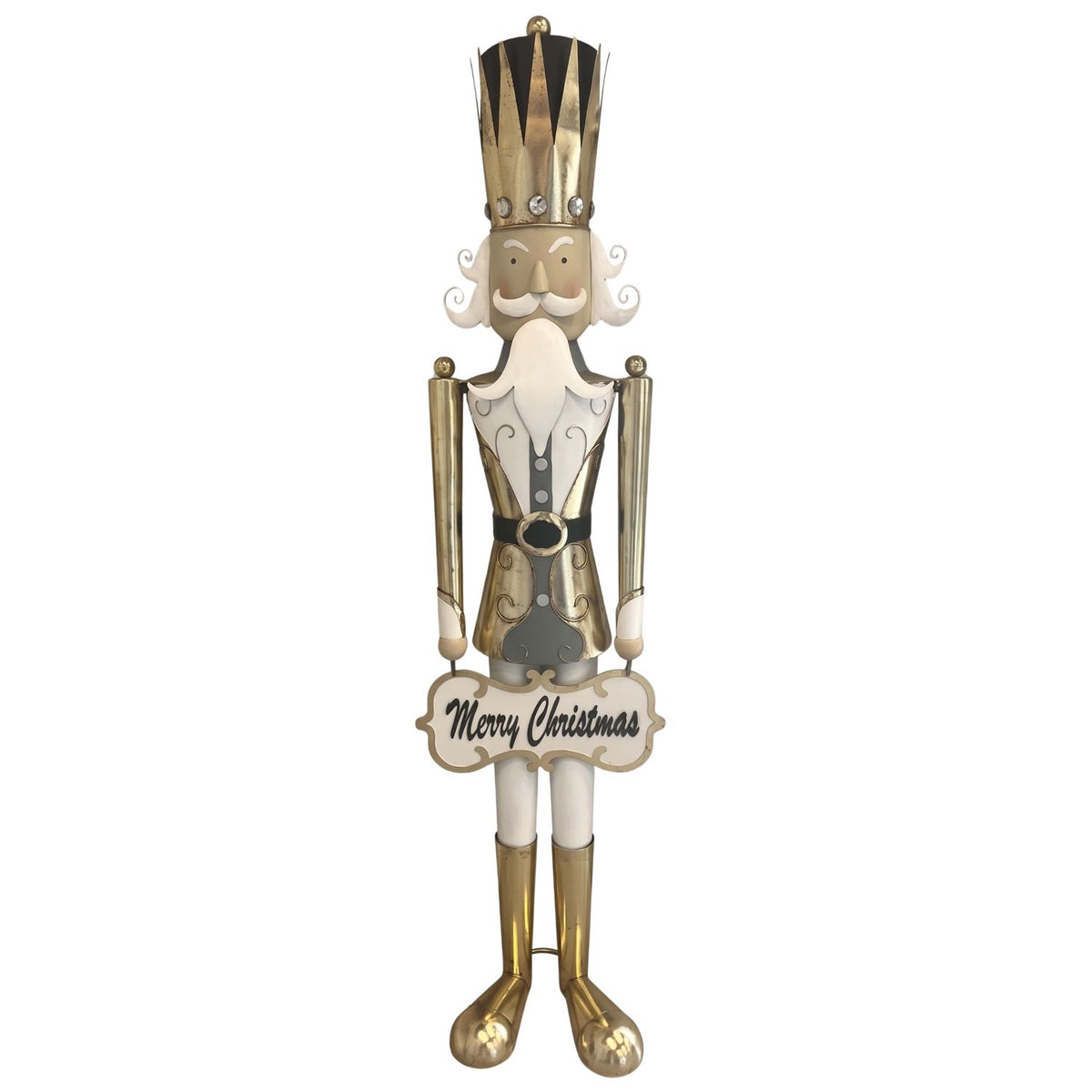 Metal Gilded Gold Nutcracker w/ Merry Christmas Sign 65" | FH
