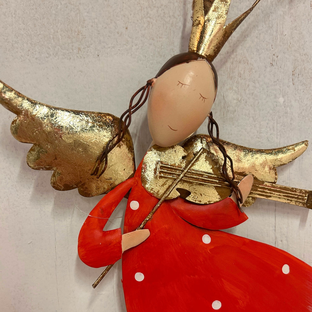 Whimsy Hanging Metal Angel Ornament w/ Violin 15" | FH