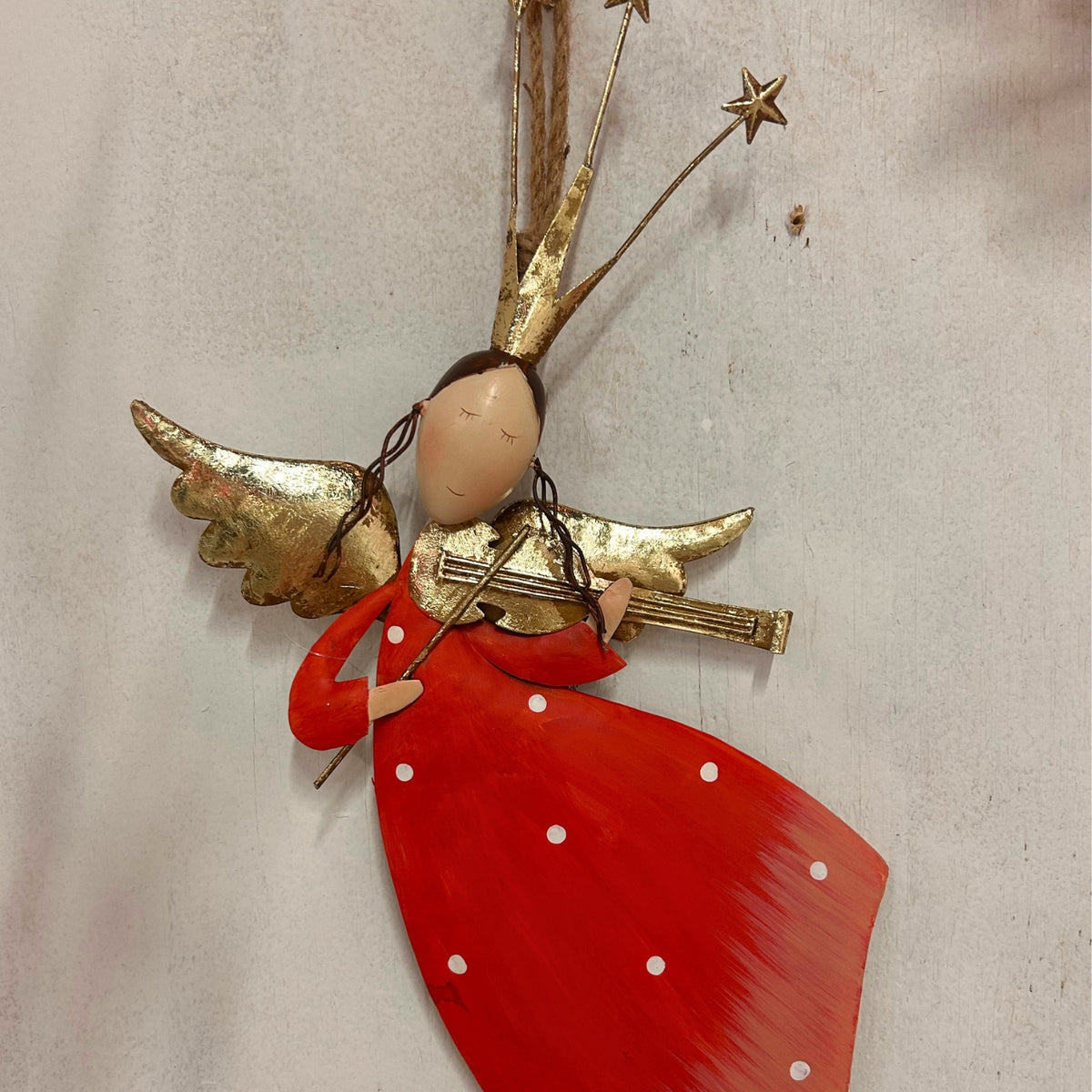 Whimsy Hanging Metal Angel Ornament w/ Violin 15" | FH