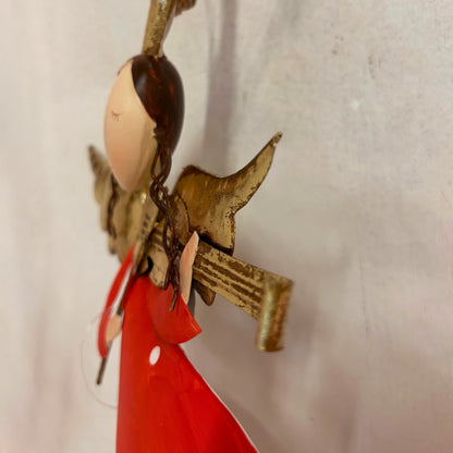 Whimsy Hanging Metal Angel Ornament w/ Violin 15" | FH