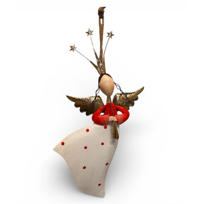 Whimsy Hanging Metal Angel Ornament w/ Horn 16.5" | FH