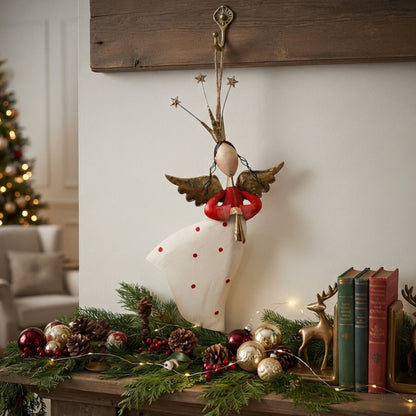 Whimsy Hanging Metal Angel Ornament w/ Horn 16.5" | FH