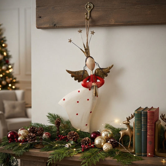 Whimsy Hanging Metal Angel Ornament w/ Horn 16.5" | FH