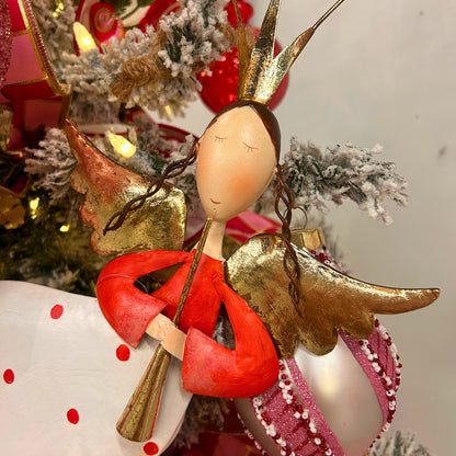 Whimsy Hanging Metal Angel Ornament w/ Horn 16.5" | FH