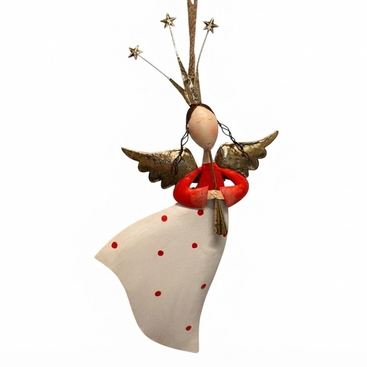 Whimsy Hanging Metal Angel Ornament w/ Horn 16.5" | FH