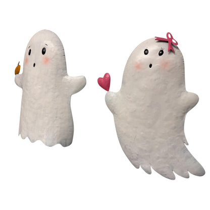 Cutesy Metal Ghost Wall/Wreath Hanging (set of 2) 16"/14.5" | FH