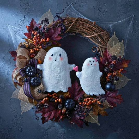 Cutesy Metal Ghost Wall/Wreath Hanging (set of 2) 16"/14.5" | FH