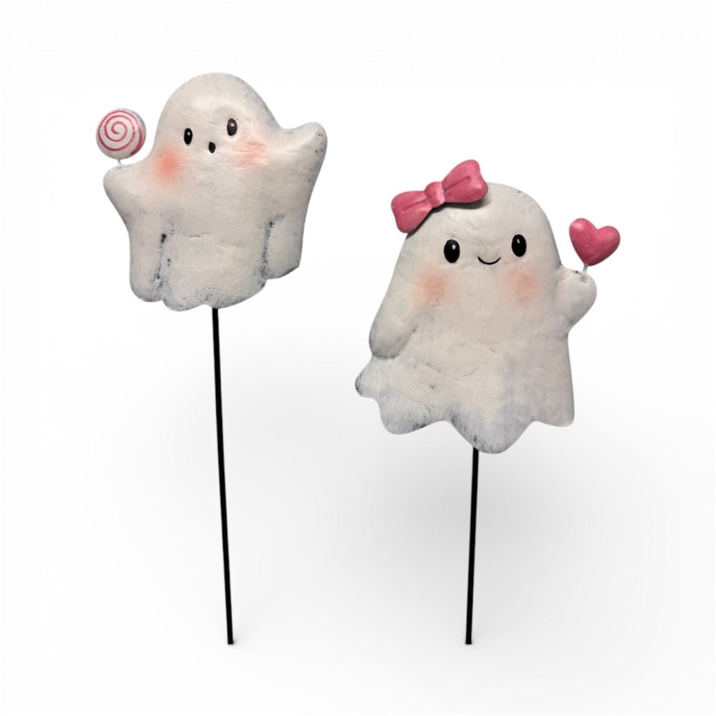 Cutesy Metal Ghost on Stake (set of 2) - 6"/5" | FH