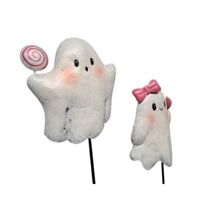 Cutesy Metal Ghost on Stake (set of 2) - 6"/5" | FH