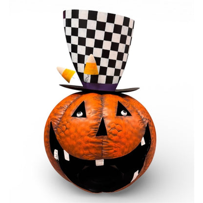 Metal Crazy Halloween Pumpkin w/ Planter Hat and Mouth Ready For Candy 28.75" | FH