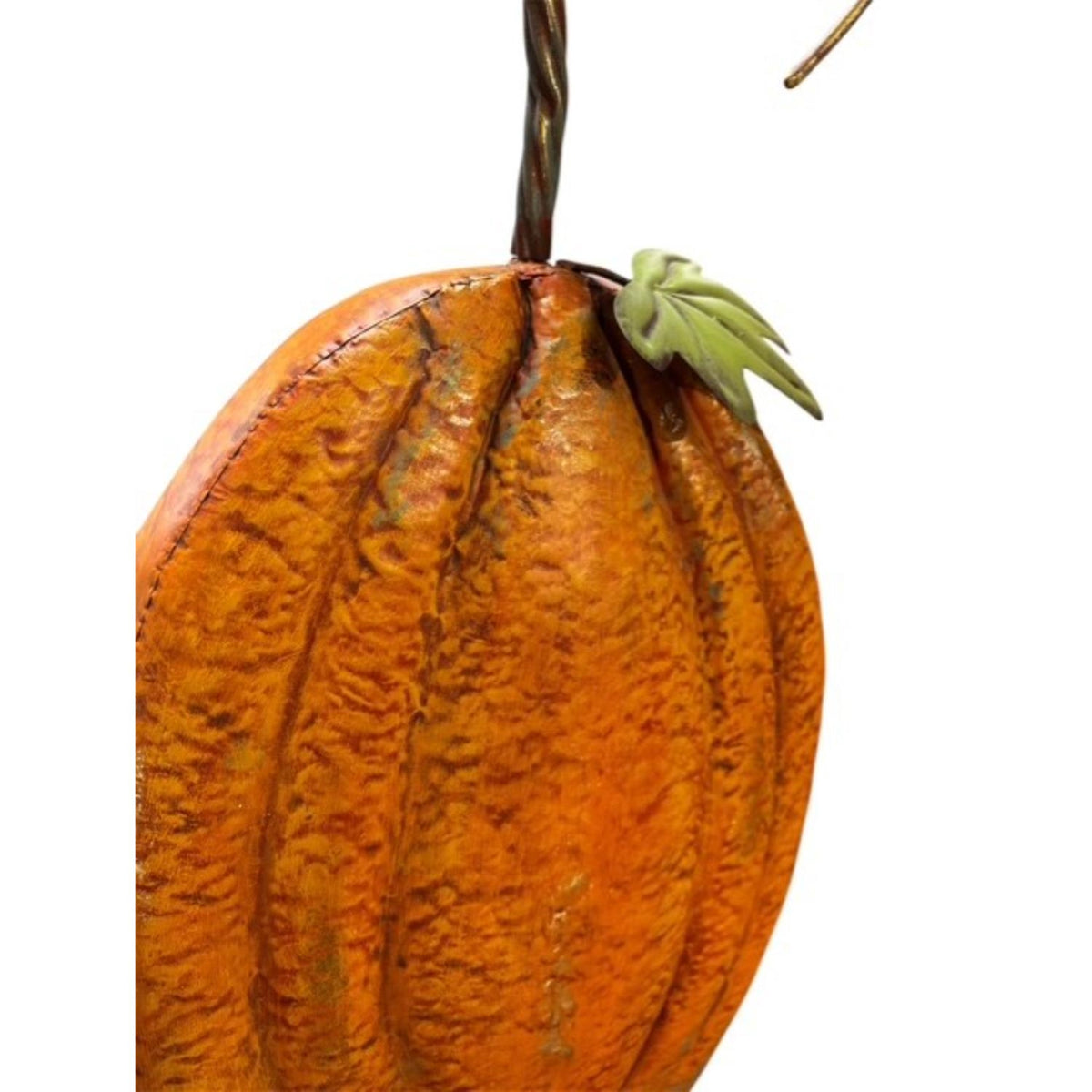 Perfect antiqued Orange Metal Pumpkin w/ Metallic Leafing (set of 2) 33.5", 43.5" | FH