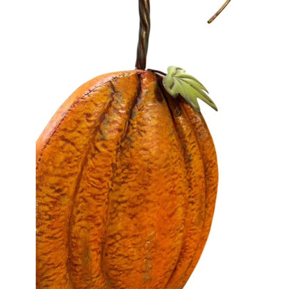 Perfect antiqued Orange Metal Pumpkin w/ Metallic Leafing (set of 2) 33.5", 43.5" | FH