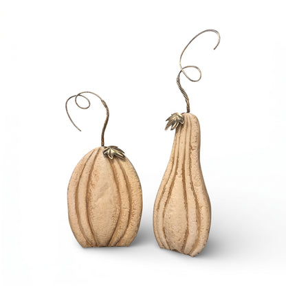 Perfect antiqued Cream Metal Pumpkin w/ Metallic Leafing (set of 2) 33.5" & 43.5" | FH