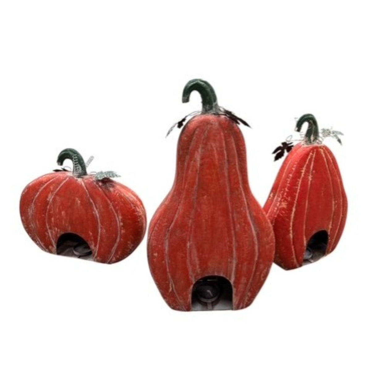 Metal Jack O Lantern Pumpkins w/ candle Holder Inside Rustic Orange (set of 3) - 19", 15", 21" | FH