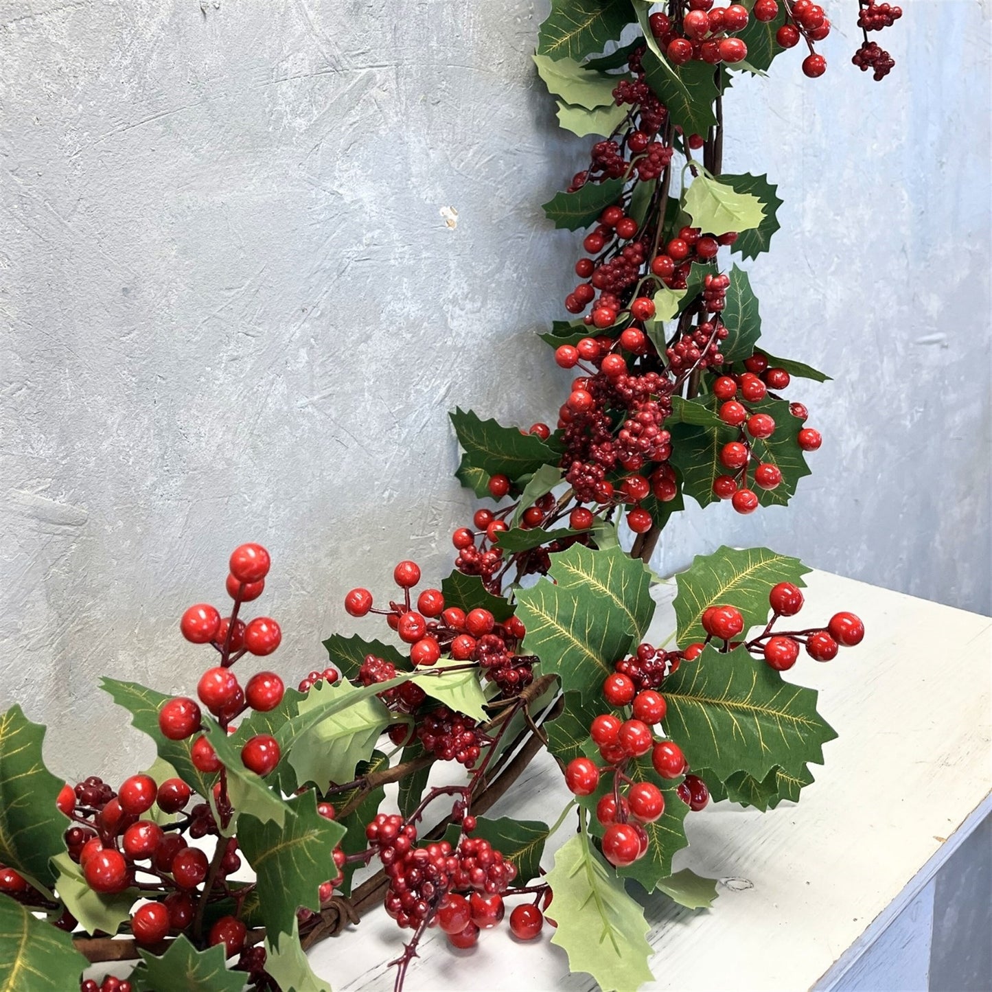 Christmas Traditions Holly Berry Garland w/ gold Veins 72" | KS